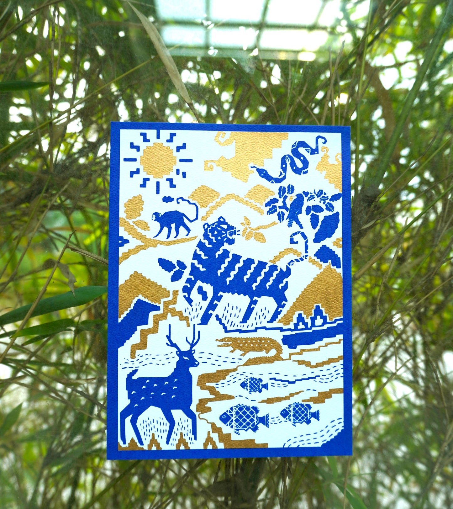 Dorakata Blue Gold Print
