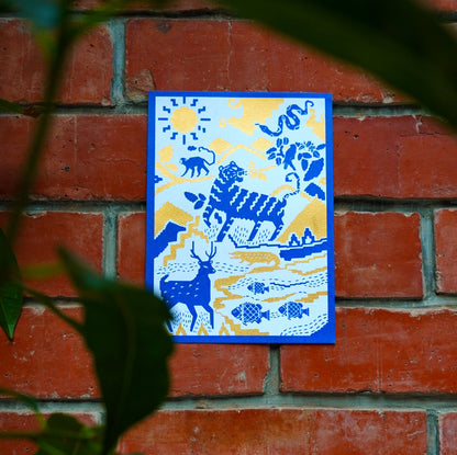 Dorakata Blue Gold Print